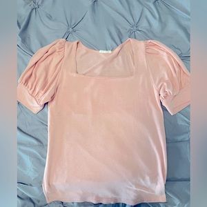 Super soft knit • puff sleeve • blush colored • square neckline top